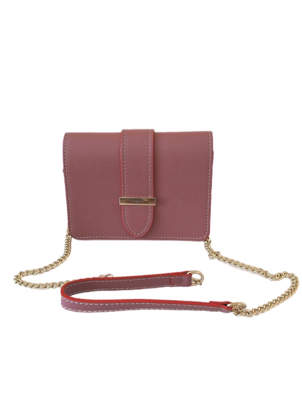 Pink Genuine Leather Small Square Belt Crossbody Shoulder Bag Purse Nwot